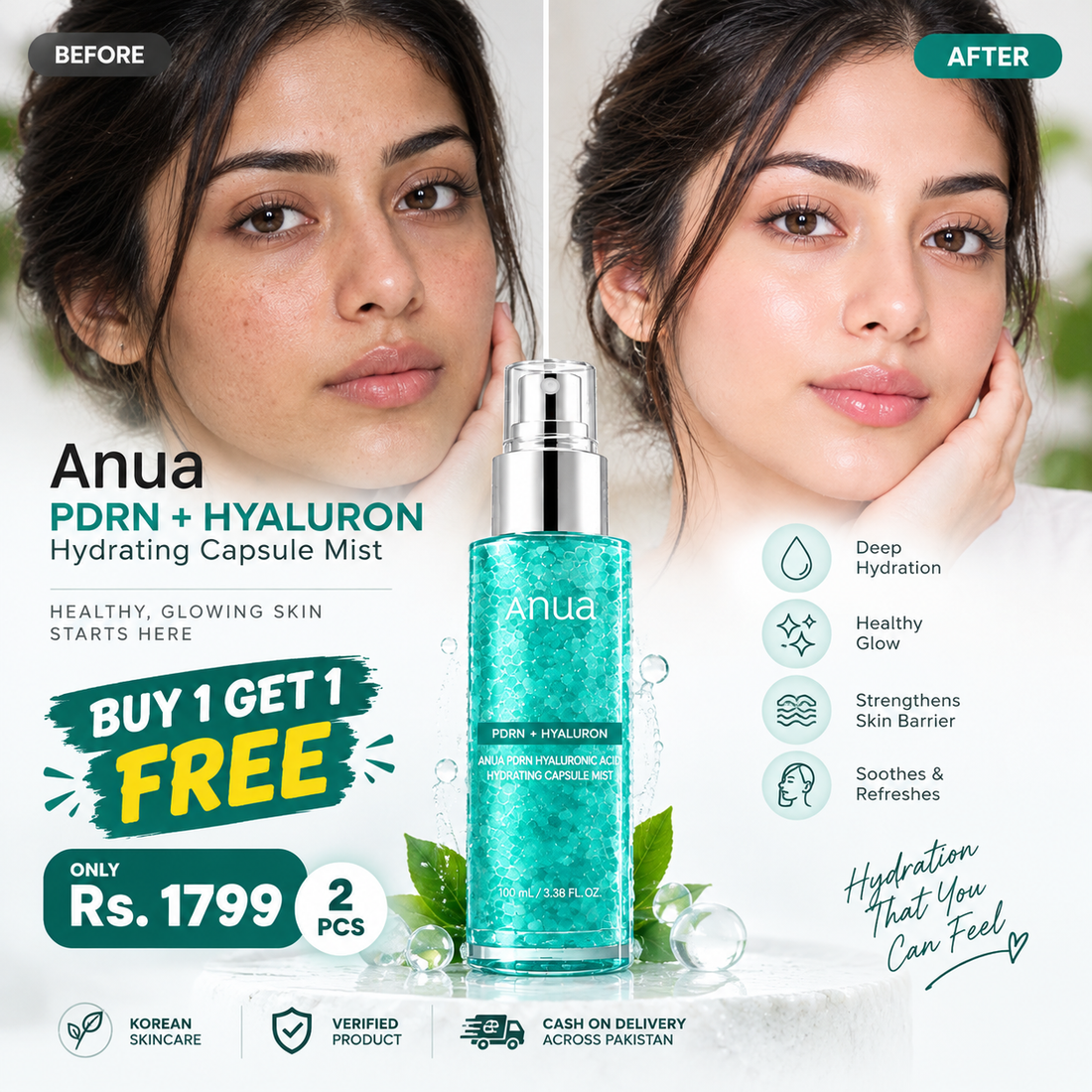Buy 1 Get 1 Free  only 1799 |  Anua PDRN + Hyaluron Hydrating Capsule Mist 100ml