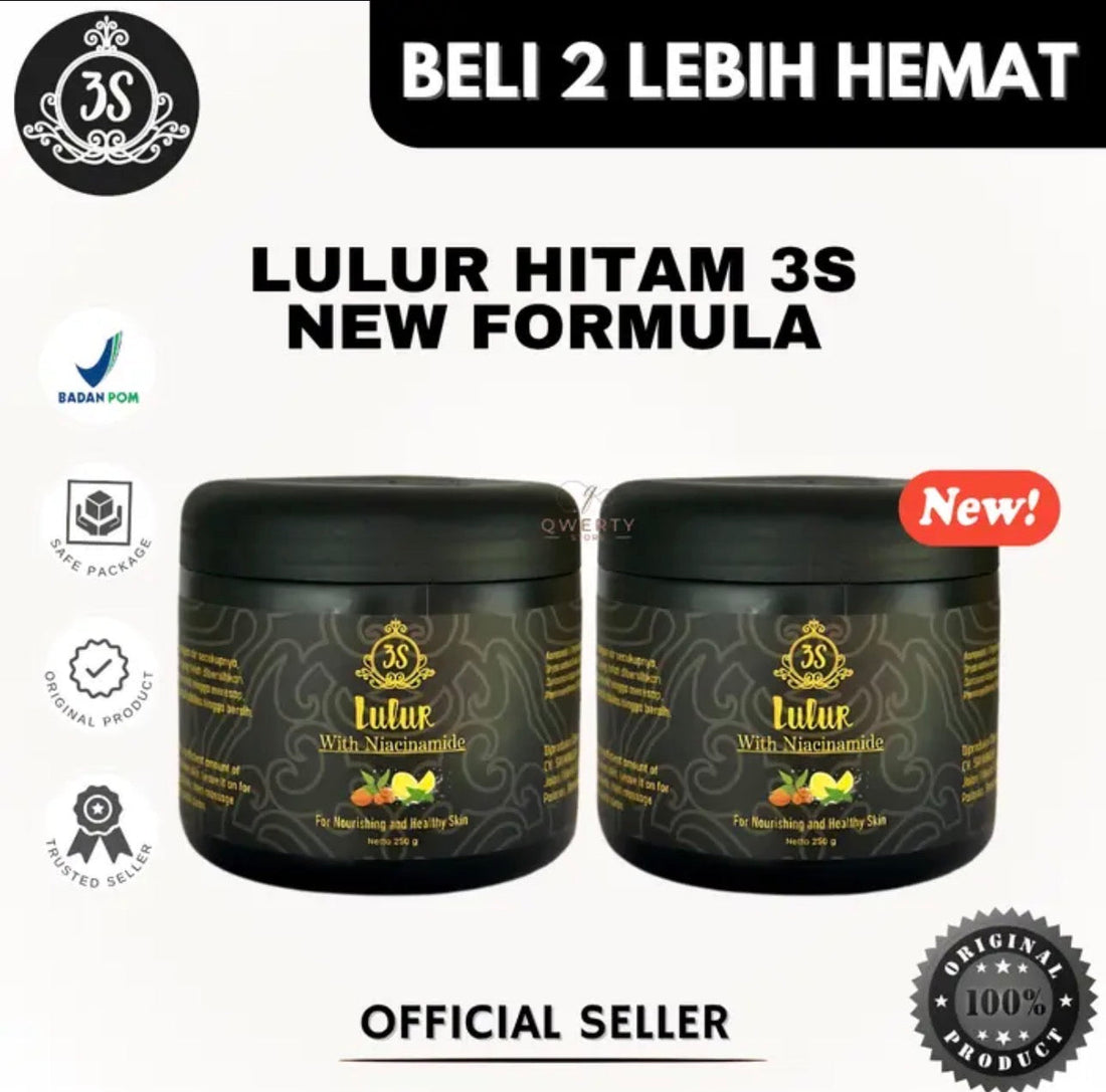 Lulur Hitam 3S New Formula 250g – Buy 1 Get 1 Free (𝟏𝟑𝟗𝟗) | Niacinamide, Black Rice, Vitamin C & Glycerin