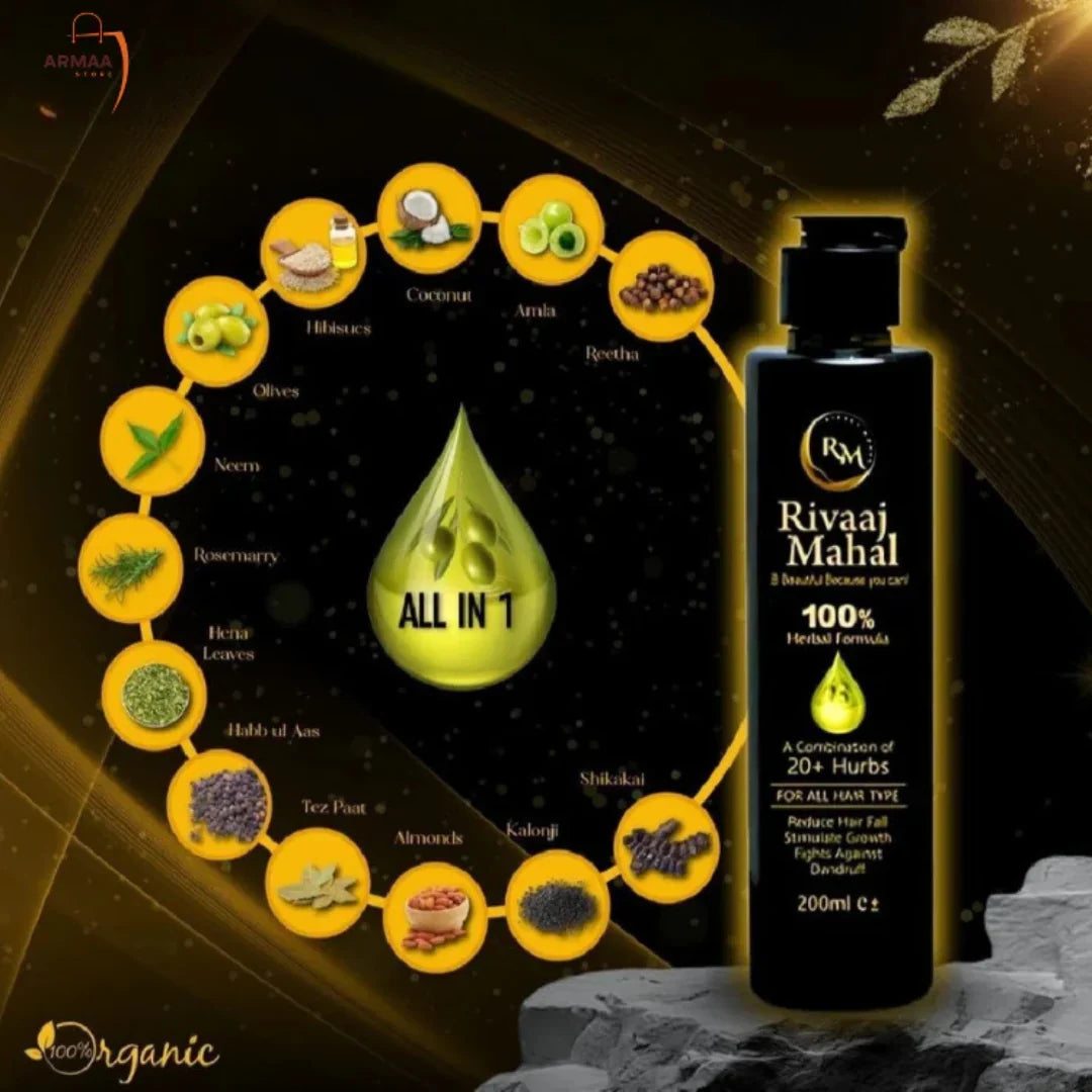 Rivaaj Mahal Herbal Hair Oil | 100% Natural Formula with 20+ Herbs | Reduces Hair Fall, Promotes Growth & Fights Dandruff